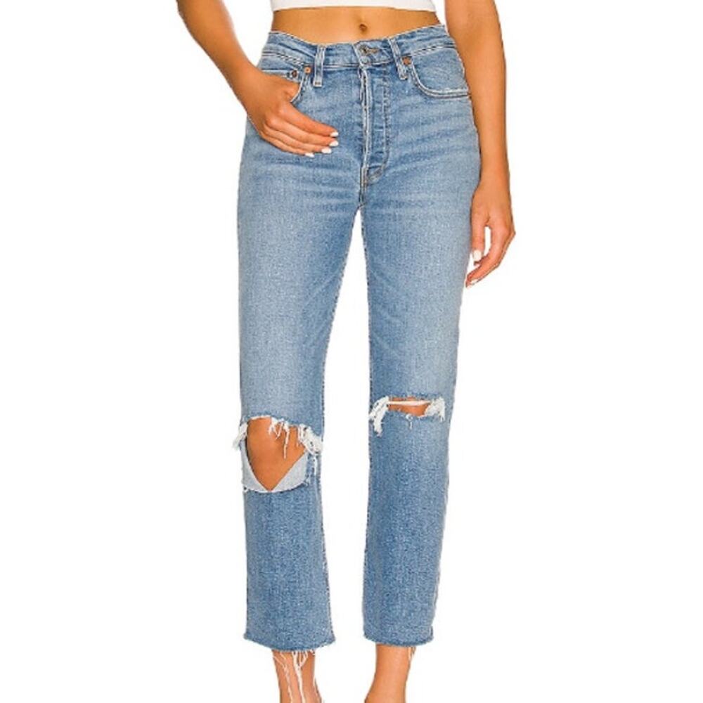 Re/Done 70s Stove Pipe Jeans Destroyed Dawn Casual Minimalist Denim Sz 26